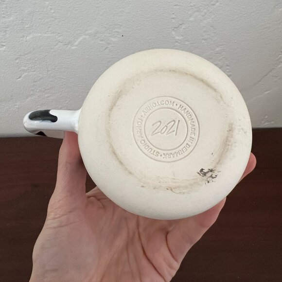 STUDIO ARHOJ Denmark Chug Mug Spot Black White Polka Dot Drips Copenhagen Design - Picture 14 of 15